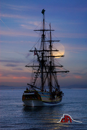 Pirates of the Caribbean - Interceptor making way under a full moon