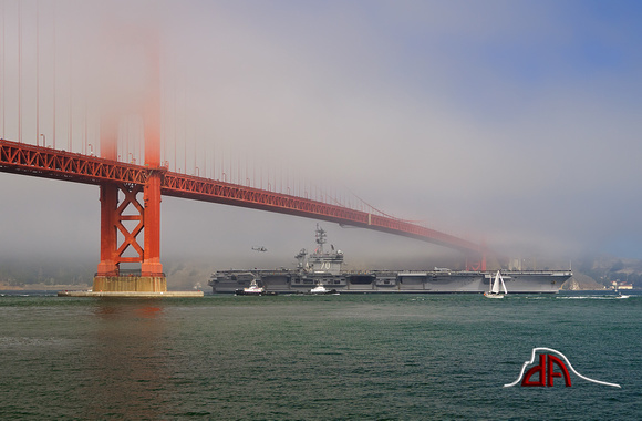 Carl Vinson passes just under the Golden Gate Bridge