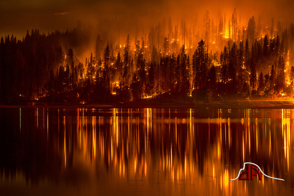 Courtney Fire reflected in Bass Lake